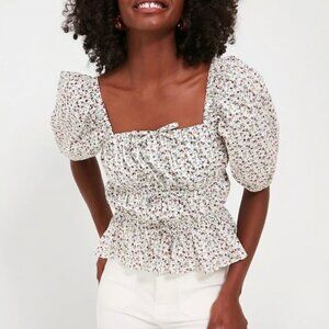 Tuckernuck Hyacinth House Floral Payton Short Puff Sleeve Smock Blouse Top